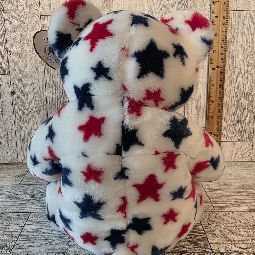 Ty Red  Plush Bear with Red, Blue, and White Stars